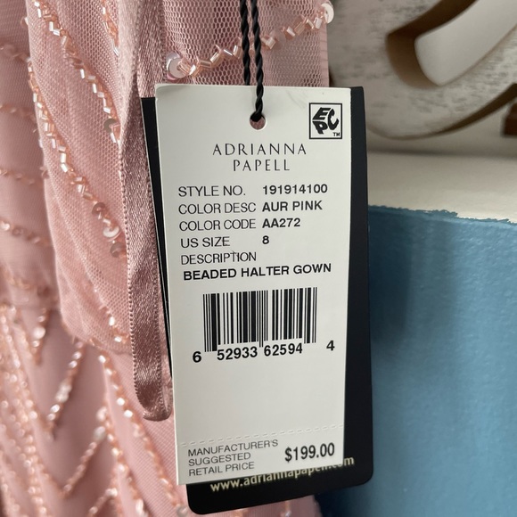 NWT Adrianna Pappell Beaded Halter Gown in Rose Mercury - Picture 3 of 10